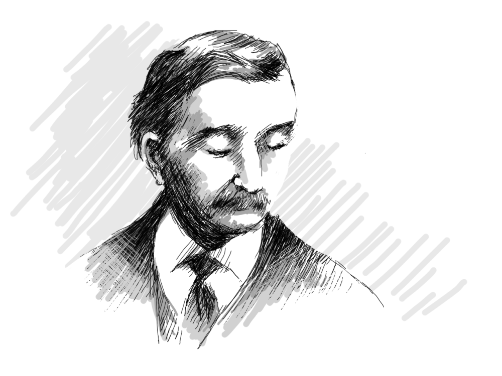 小泉八雲の白黒イラスト