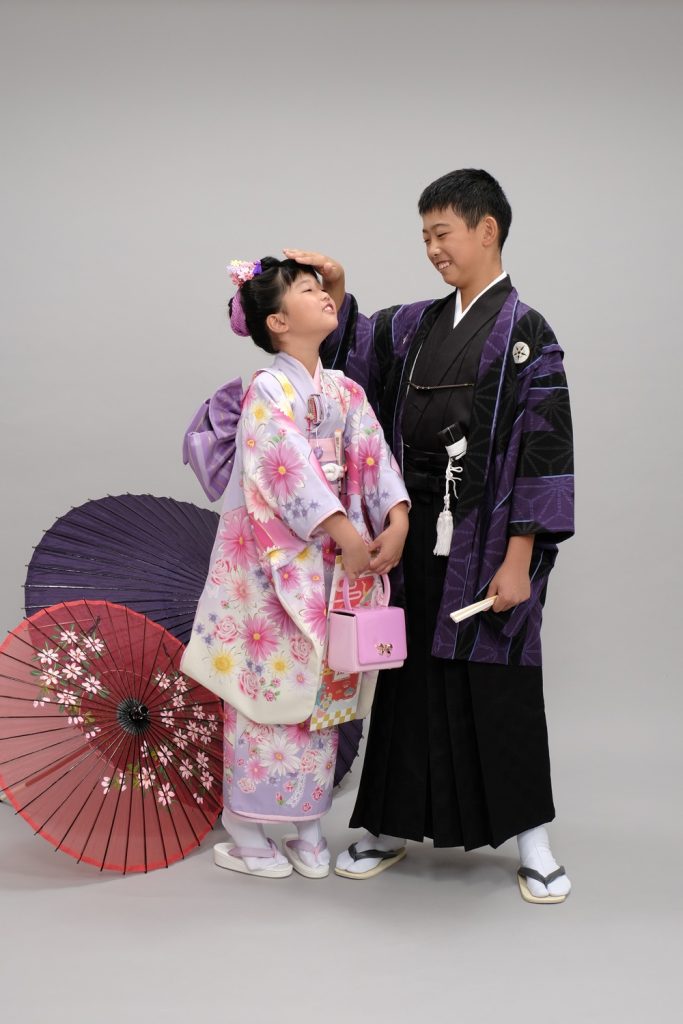 七五三祝い 和装 兄弟撮影 背比べ